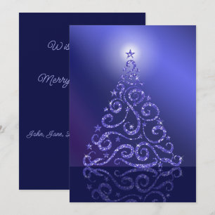 Christmas Tree Glittering Blue Stars and Sparkles Holiday Card