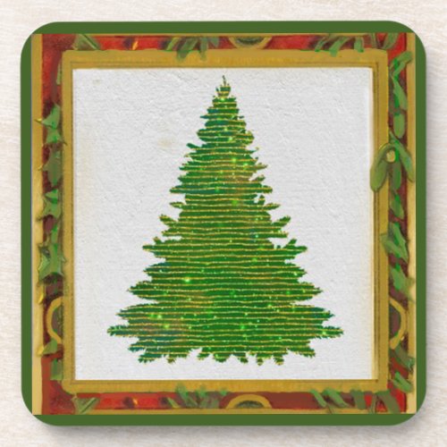 Christmas Tree Glitters inside Elegant Frame  Beverage Coaster