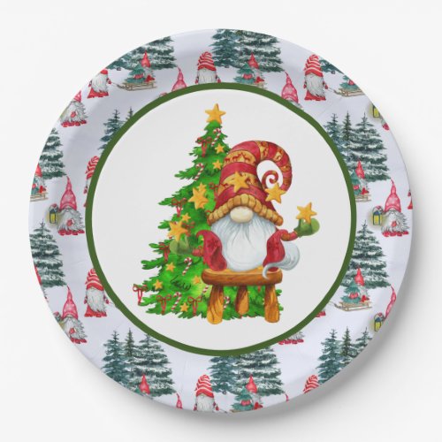 Christmas Tree Gnome Paper Plates