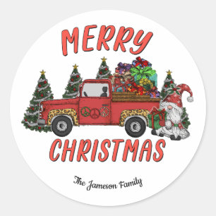 Christmas Tree Gnome Truck Classic Round Sticker