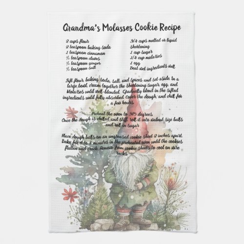 Christmas Tree Gnome Watercolor Recipe keepsake  Kitchen Towel