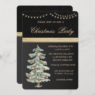 Christmas Tree,Gold Balls,Black,Christmas Party Invitation