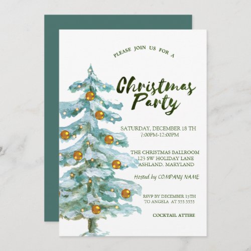 Christmas TreeGold Balls Christmas Company Party Invitation