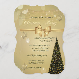 Christmas Tree,Gold Bow,Company Christmas Party Invitation