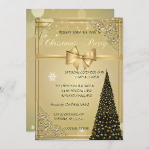 Christmas Tree, Gold Bow,CorporateChristmas Party Invitation