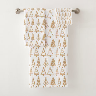 Christmas Tree Gold Holiday Pattern Chic Bath Towel Set