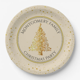 Christmas Tree, Gold, Party, Paper Plates