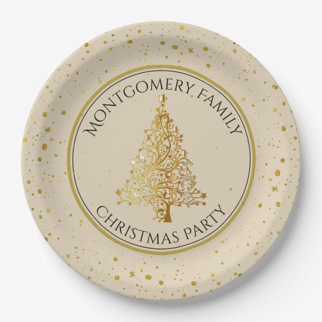 Christmas Tree, Gold, Party,  Paper Plates (Front)