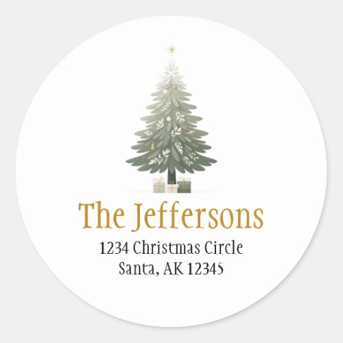 Christmas Tree Gold Return Address  Classic Round Sticker