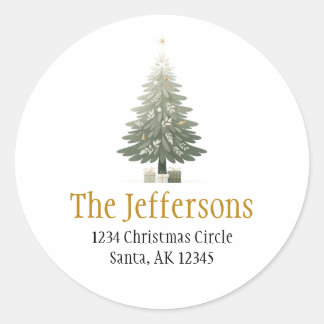 Christmas Tree Gold Return Address Classic Round Sticker