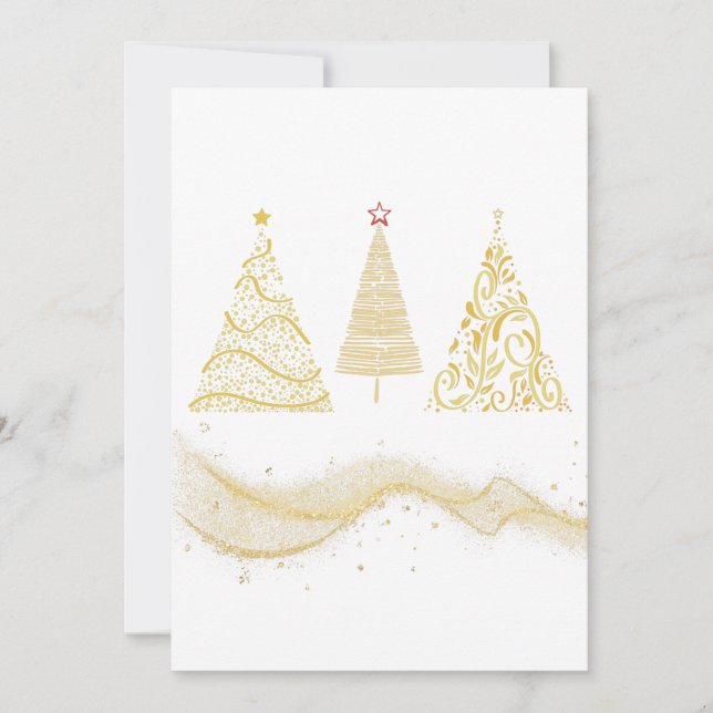 christmas tree gold seasonal invitation (Front)