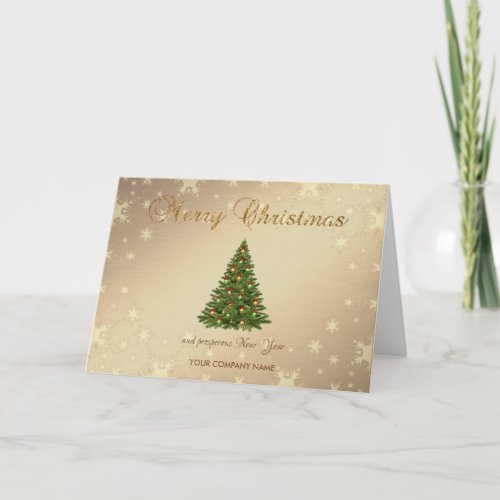 Christmas TreeGold Snowflakes Corporate Greeting Holiday Card