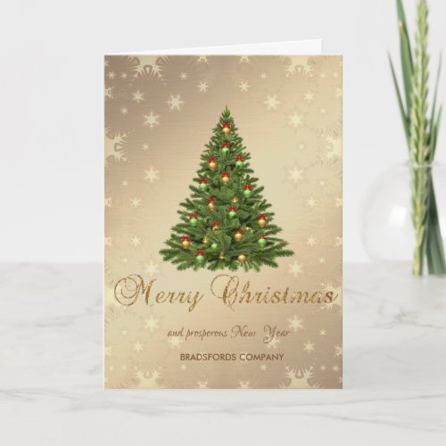 Christmas TreeGold Snowflakes Corporate Greeting Holiday Card