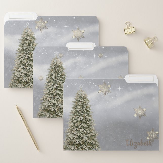 Christmas Tree, Gold Snowflakes- Personalized File Folder (Set)