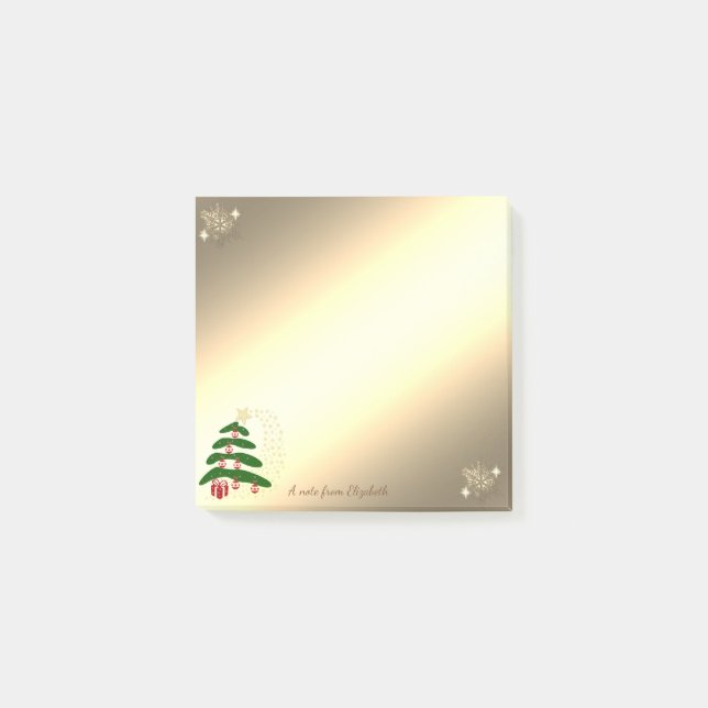 Christmas Tree, Gold Snowflakes-Personalized Post-it Notes (Front)