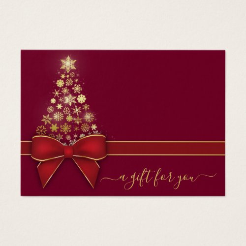 Christmas Tree Gold Snowflakes Red Bow Gift Card