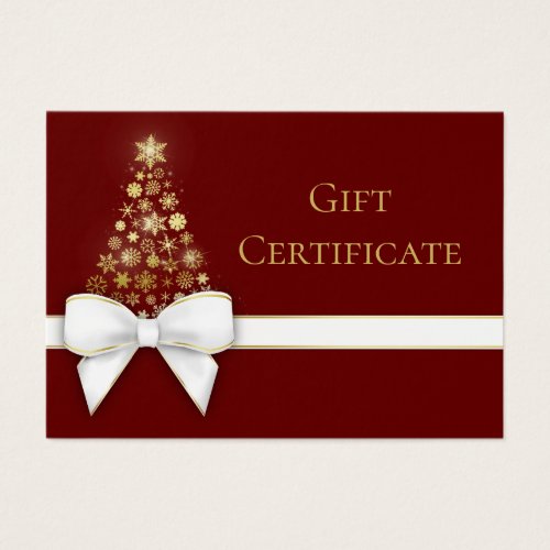 Christmas Tree Gold Snowflakes White Bow Gift Card