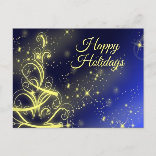 Christmas Tree Gold Star Navy Blue Winter Holidays Postcard