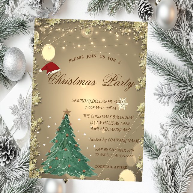 Christmas Tree,Gold Stars Christmas Company Party Invitation (Creator Uploaded)
