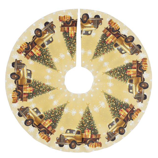 Christmas Tree Gold Truck Tree Skirt (Front)