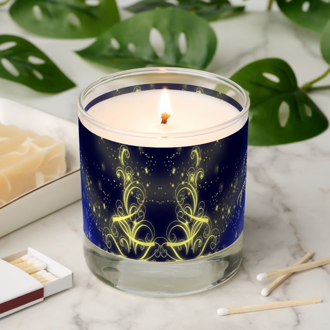 Christmas Tree Golden Stars Navy Blue Party Scented Candle (Lit)