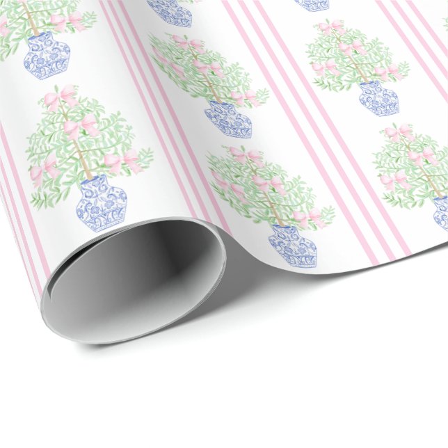 Christmas tree grandmillennial preppy chinoiserie wrapping paper (Roll Corner)