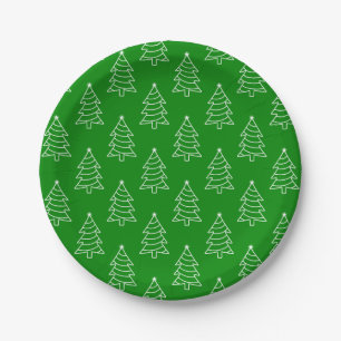 Christmas Tree Green Background Paper Plate