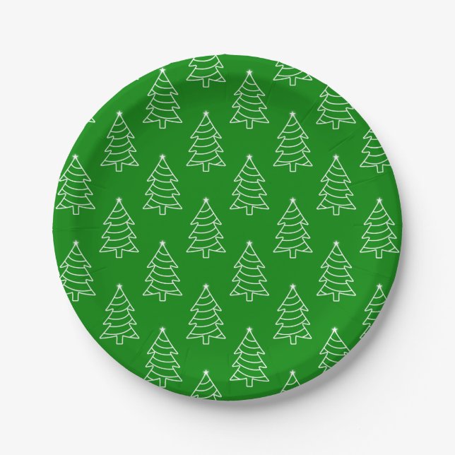Christmas Tree Green Background Paper Plate (Front)