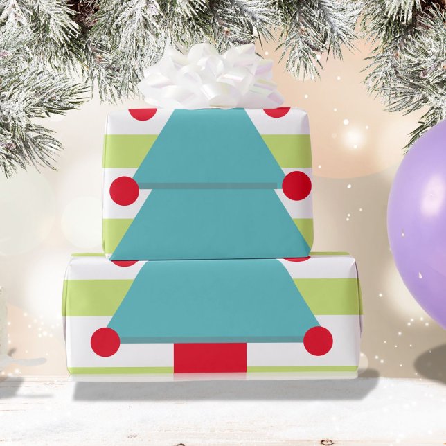Christmas Tree Green Blue White  Wrapping Paper (Creator Uploaded)