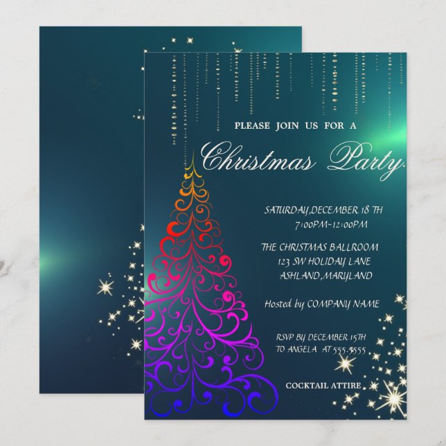 Christmas Tree,Green Christmas Company Party Invitation (Front/Back)