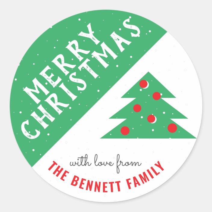 Christmas Tree Green Family Name Christmas Holiday Classic Round Sticker