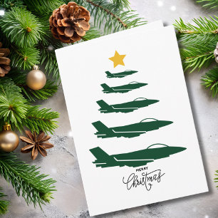 Christmas Tree Green Military Airplane Minimalist Card