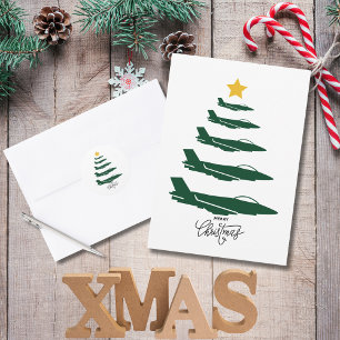 Christmas Tree Green Military Airplane Minimalist Holiday Card