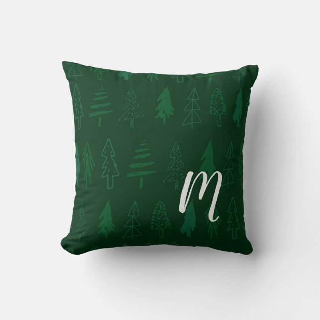 Christmas Tree - Green Monogram Throw Pillow (Front)