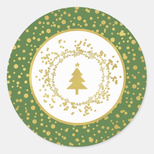 Christmas Tree Green  White Holiday Classic Round Sticker