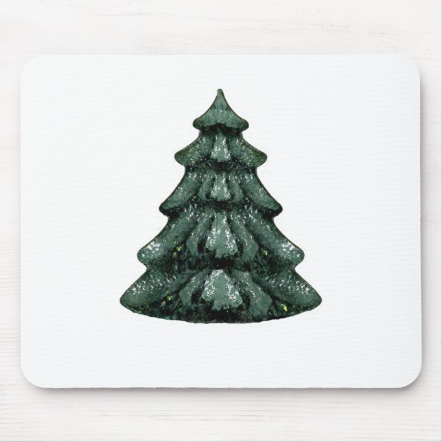 Christmas Tree Green  White OL The MUSEUM Zazzle Mouse Pad (Front)