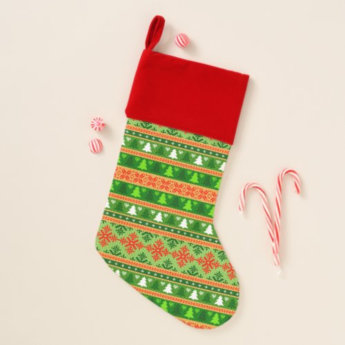 CHRISTMAS TREE GREEN WHITE RED ORNAMENTS  CHRISTMAS STOCKING