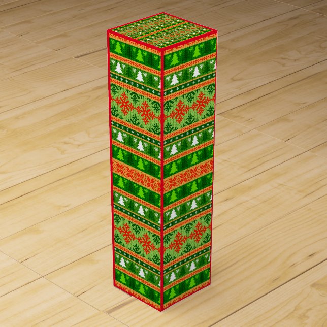 CHRISTMAS TREE GREEN WHITE RED ORNAMENTS  WINE BOX (Front)