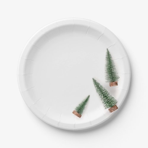 Christmas Tree Green White Snow Minimal Paper Plates