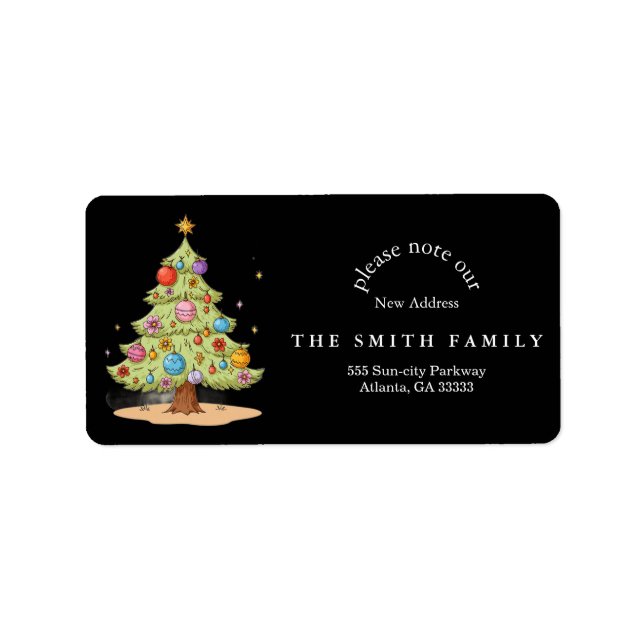 Christmas Tree Greenery & Berry New Address  Label (Front)