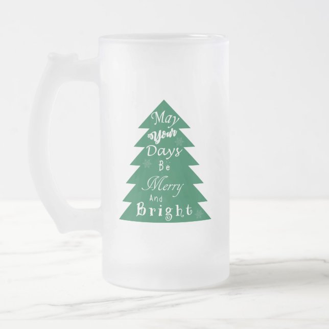 Christmas Tree Greeting (few flakes) Frosted Glass Beer Mug (Left)