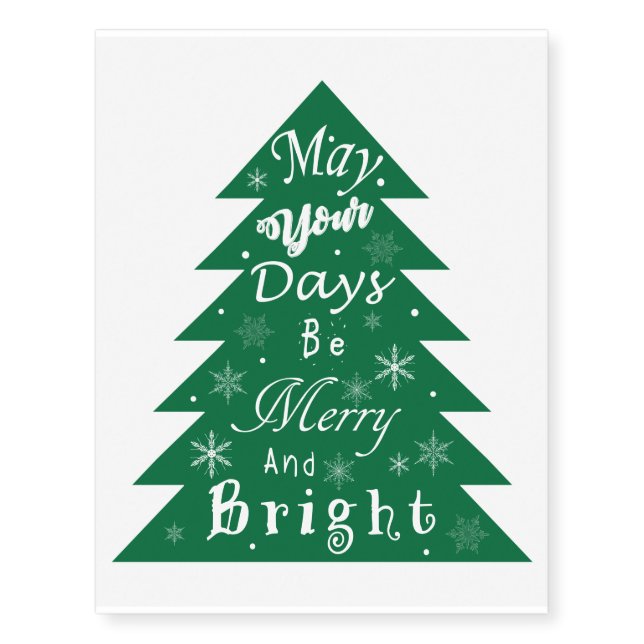 Christmas Tree Greeting (many flakes) Temporary Tattoos (Front)