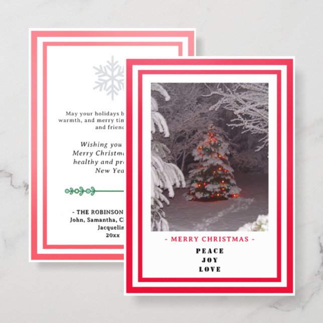 Christmas Tree Greetings Red White Letterpress Photo Cards (Front/Back)