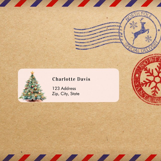 Christmas tree hand-drawn cream return address label (Creator Uploaded)