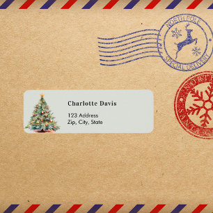 Christmas tree hand-drawn green return address label