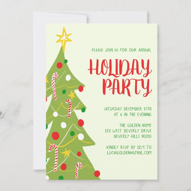 Christmas Tree Hand Drawn Holiday Party CUSTOM  Invitation (Front)
