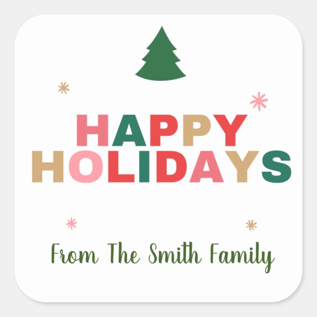 Christmas Tree Happy Holidays Gift Label (Front)