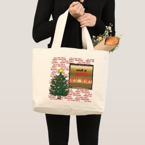 Christmas Tree Happy New Year Large Tote Bag