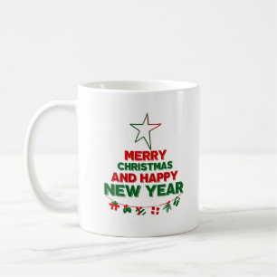 Christmas tree, Happy New Year, words, star, gift Coffee Mug