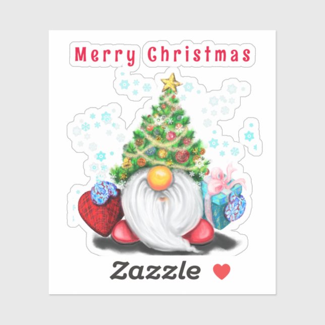 Christmas Tree Hat Gnome with Gifts Sticker (Sheet)